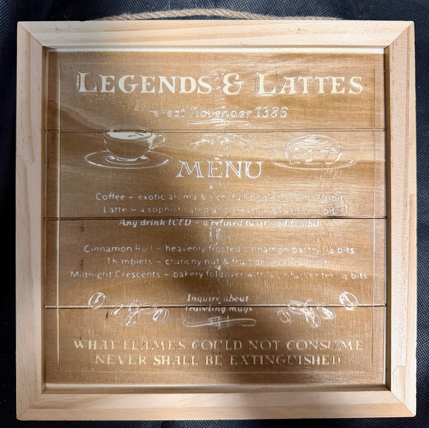 Legends and Lattes Menu Plaque