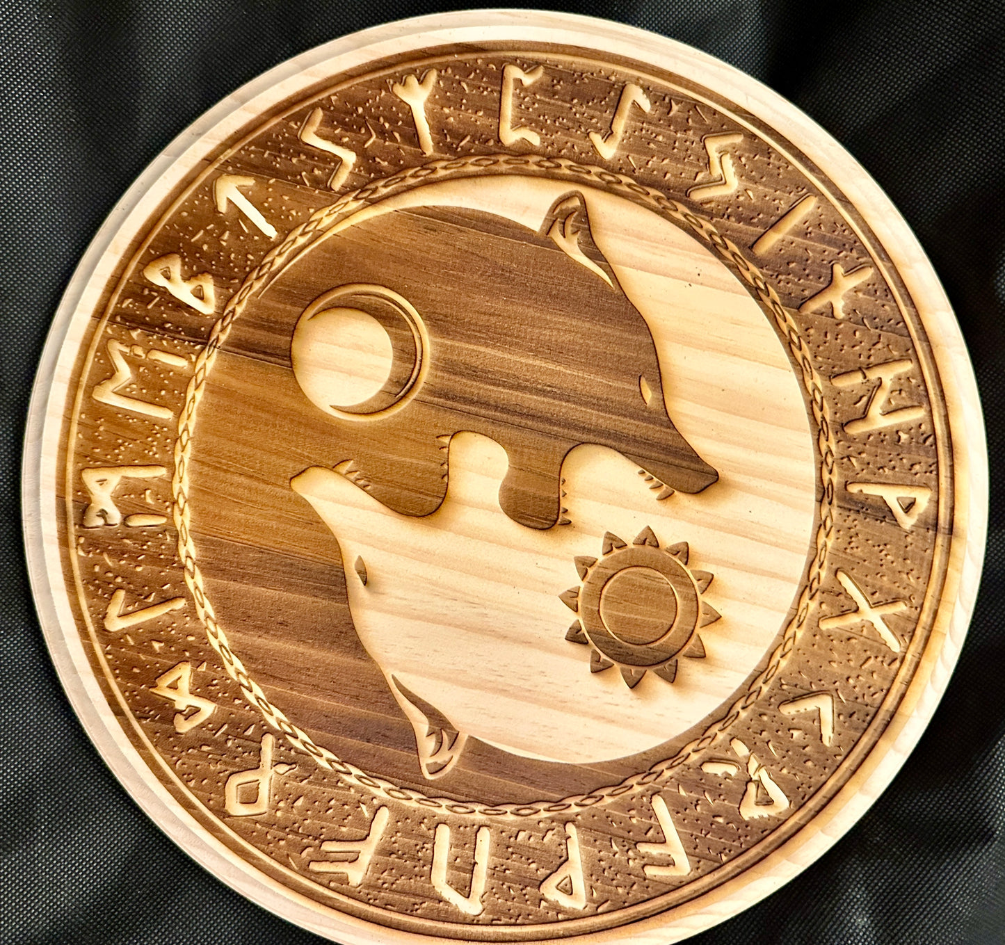 Hati and Skoll Sun and Moon Circular Plaque