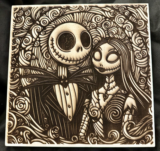 Jack and Sally Nightmare before Christmas Square Plaque