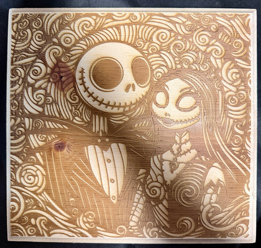 Jack and Sally Nightmare before Christmas Square Plaque